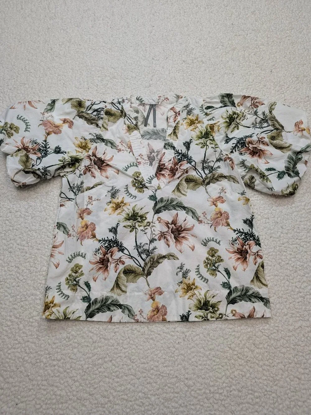 Anthropologie Floral Puff Sleeve Peasant Blouse XS